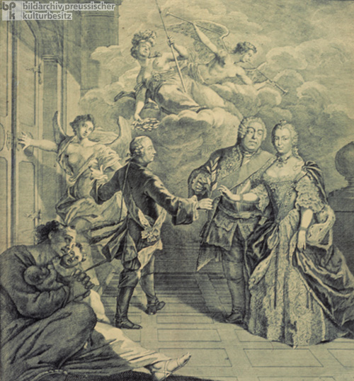 Allegorical Depiction of the Peace of Hubertusburg between Prussia, Austria, and Saxony (Poland) (1763)